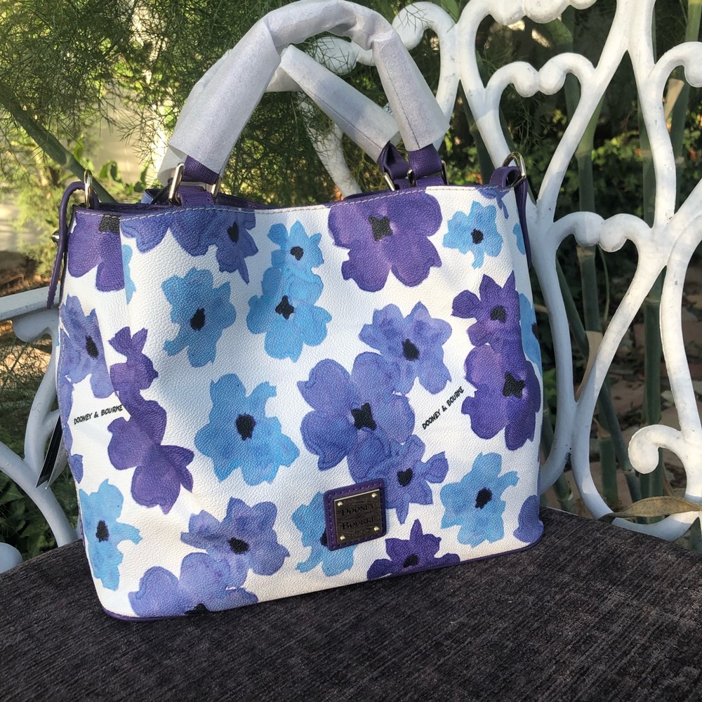 Dooney & Bourke White Crossbody Tote with Blue and Purple Floral Print